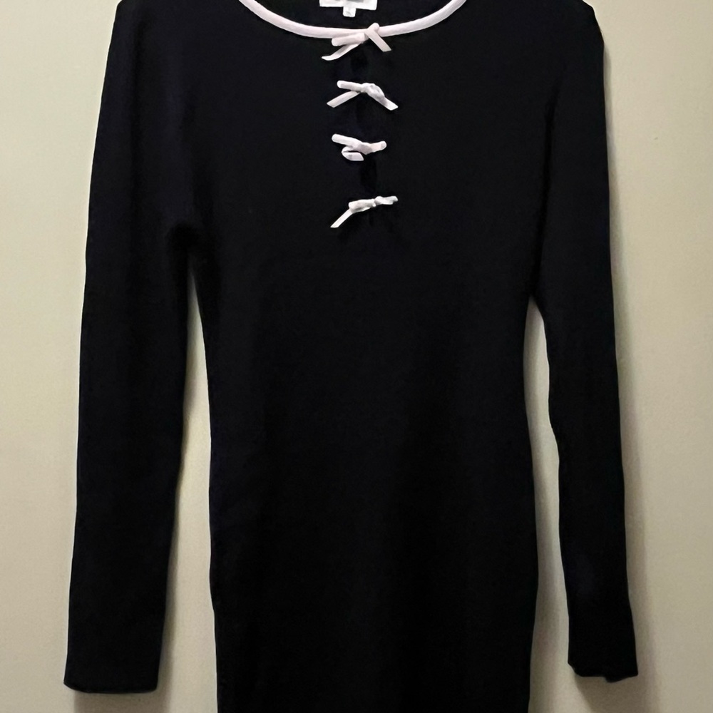 Elegant Black Long Sleeve Dress with White Accents